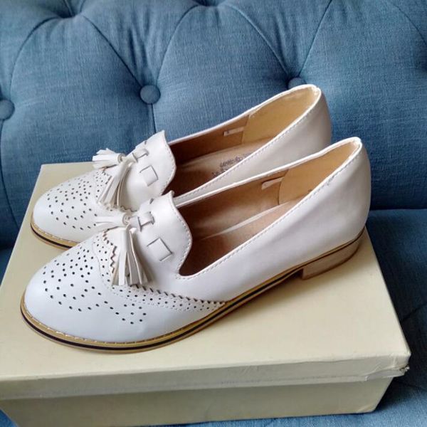 big size 39 40 autumn new 2020 fringe loafers women slip on round toe flats plus size white shoes handmade f7-31, Black