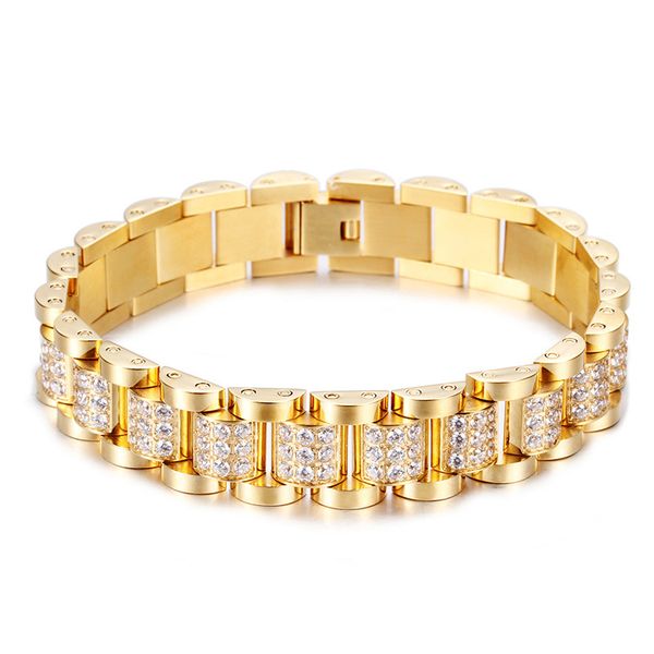micro paved cubic zirconia bling iced out gold stainless steel watch band link chain bracelet men hip hop rapper jewelry, Black
micro paved cubic zirconia bling iced out gold stainless steel watch band link chain bracelet men hip hop rapper jewelry, Black