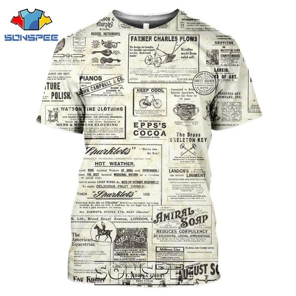 old newspaper 3d print shirts harajuku oversized anime men clothing