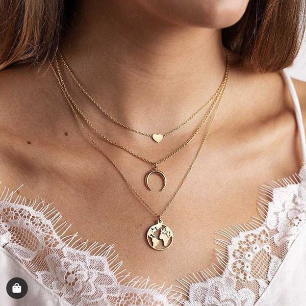 bacolod moon map shaped gold color pendant neckalce for women multilayer link chain heart necklaces party fashion jewelry, Silver
bacolod moon map shaped gold color pendant neckalce for women multilayer link chain heart necklaces party fashion jewelry, Silver