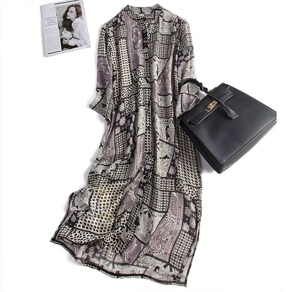 bohemian straight shirt dress with 3/4 sleeve mid-calf stand collar summer thin real silk dresses robe longue femme ete boh mian, Black;gray
bohemian straight shirt dress with 3/4 sleeve mid-calf stand collar summer thin real silk dresses robe longue femme ete boh mian, Black;gray