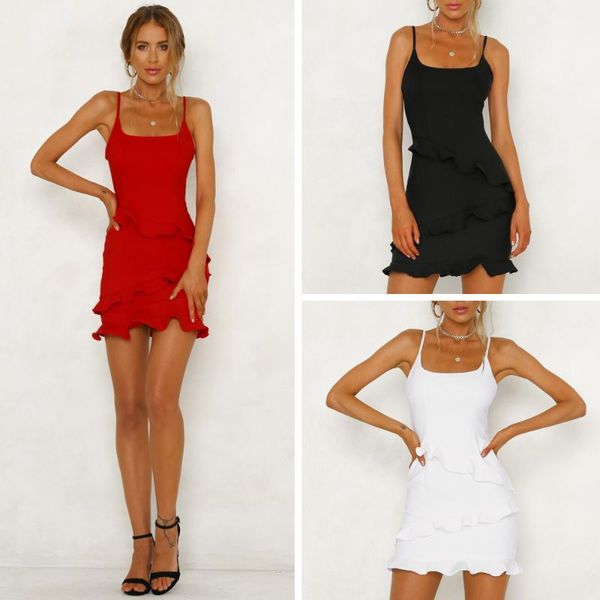 new summer arrival women dress spaghetti strap solid mini dress ruffles party beach dresses female, Black;gray 
new summer arrival women dress spaghetti strap solid mini dress ruffles party beach dresses female, Black;gray