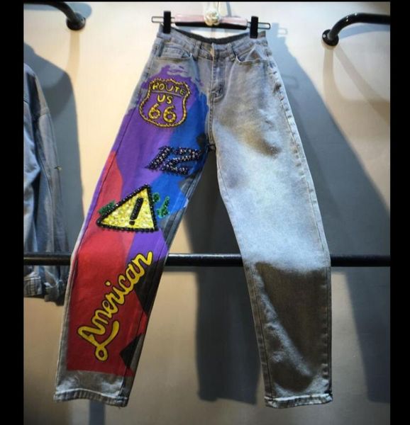 2020 spring new heavy industry beaded sequin painted jeans pants women high waist slim straight jeans pants casual trousers, Blue
2020 spring new heavy industry beaded sequin painted jeans pants women high waist slim straight jeans pants casual trousers, Blue