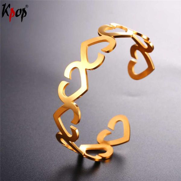 kpop stainless steel open heart adjustable bangle for women fashion jewelry yellow gold color round bracelet h2589, Black
kpop stainless steel open heart adjustable bangle for women fashion jewelry yellow gold color round bracelet h2589, Black