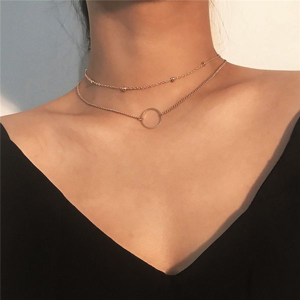 double layer choker necklace for women gold color beads circle chain necklaces punk party jewelry gifts, Golden;silver
double layer choker necklace for women gold color beads circle chain necklaces punk party jewelry gifts, Golden;silver