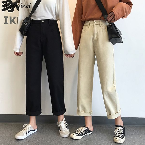 high waist jeans women solid simple all match womens korean fashion zipper loose females harajuku full length trousers, Blue
high waist jeans women solid simple all match womens korean fashion zipper loose females harajuku full length trousers, Blue