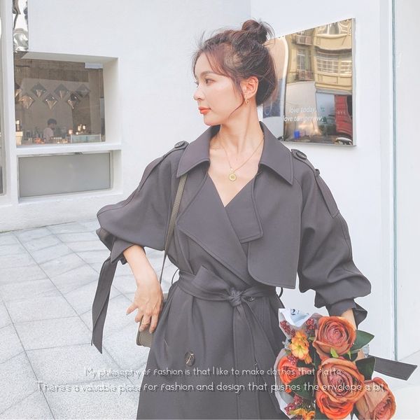 main push ins classic style slimming suit collar temperament waist small gray brown trench coat for women, Black;white
main push ins classic style slimming suit collar temperament waist small gray brown trench coat for women, Black;white