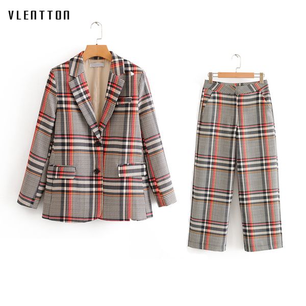 2020 spring autumn vintage plaid women's pants suit single breasted blazer jacket +zipper trousers office lady two piece set, White
2020 spring autumn vintage plaid women's pants suit single breasted blazer jacket +zipper trousers office lady two piece set, White