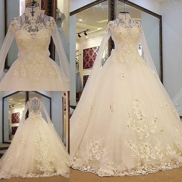luxury wedding dresses high-neck lace appliques beads bridal gowns custom made backless sweep train robe de mariée, White
luxury wedding dresses high-neck lace appliques beads bridal gowns custom made backless sweep train robe de mariée, White