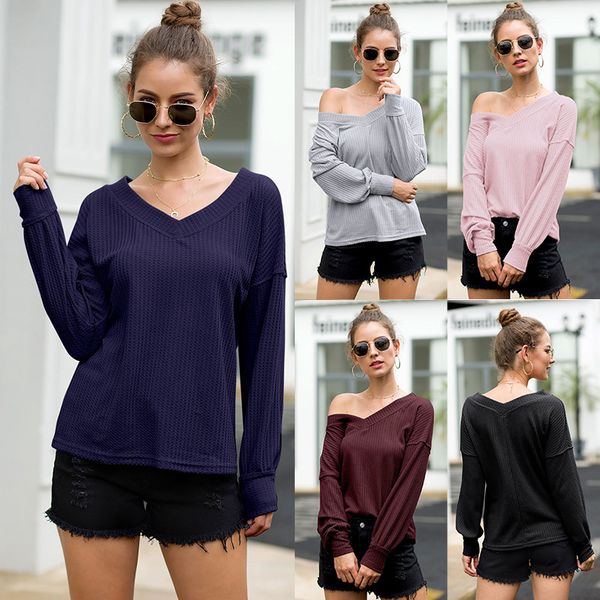popular v-neck waffle off-shoulder lantern sleeve t-shirt 2020 new european and american cross-border womens clothing, White
popular v-neck waffle off-shoulder lantern sleeve t-shirt 2020 new european and american cross-border womens clothing, White