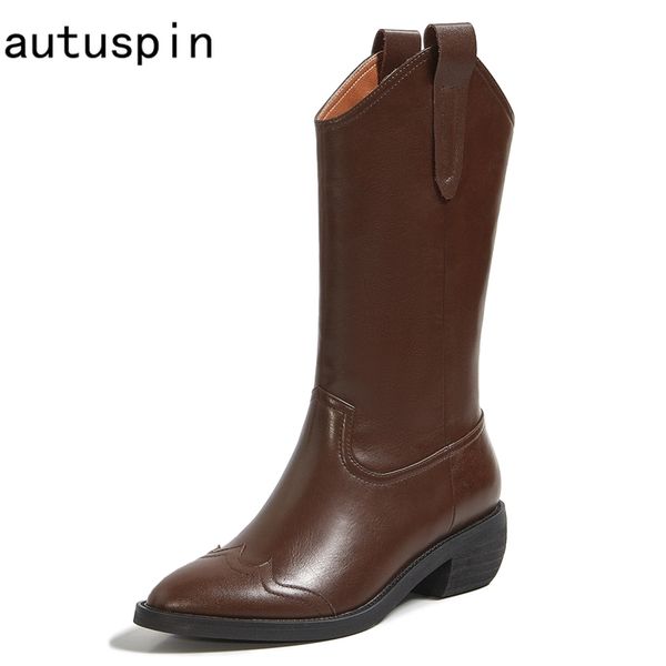 autuspin fashion ethnic women cow leather shoes autumn winter genuine leather mid calf boots ladies party office thick heels, Black
autuspin fashion ethnic women cow leather shoes autumn winter genuine leather mid calf boots ladies party office thick heels, Black