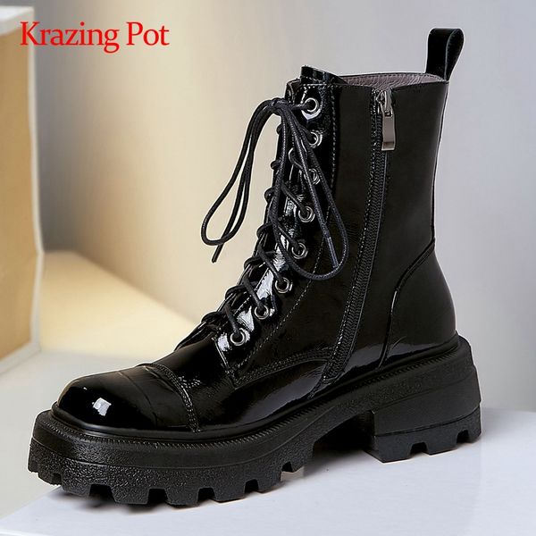 krazing pot motorcycle boots natural leather platform square toe thick high heel zipper handsome young lady punk ankle boots l66, Black
krazing pot motorcycle boots natural leather platform square toe thick high heel zipper handsome young lady punk ankle boots l66, Black