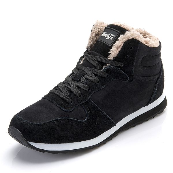 boots winter men fashion fur flock shoes leather ankle warm casual, Black