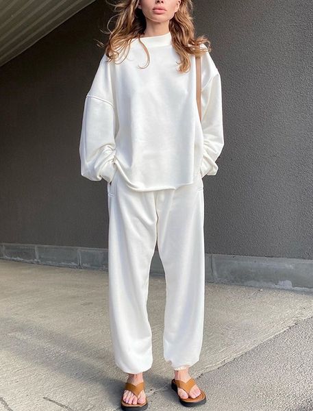 women solid 2pcs clothing suit long sleeve o-neck hoodies and loose harem pants ladies casual two piece pants, White
women solid 2pcs clothing suit long sleeve o-neck hoodies and loose harem pants ladies casual two piece pants, White