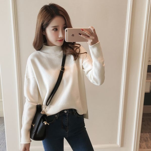 women's sweaters 2021 autumn high collar female korean students long-sleeved loose knit pullovers women winter solid basic jumper, White;black
women's sweaters 2021 autumn high collar female korean students long-sleeved loose knit pullovers women winter solid basic jumper, White;black