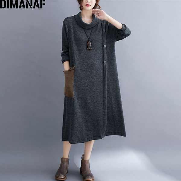dimanaf autumn winter women dress vintage plus size long sleeve turtleneck lady vestidos knitting loose pockets female clothing, Black;gray
dimanaf autumn winter women dress vintage plus size long sleeve turtleneck lady vestidos knitting loose pockets female clothing, Black;gray