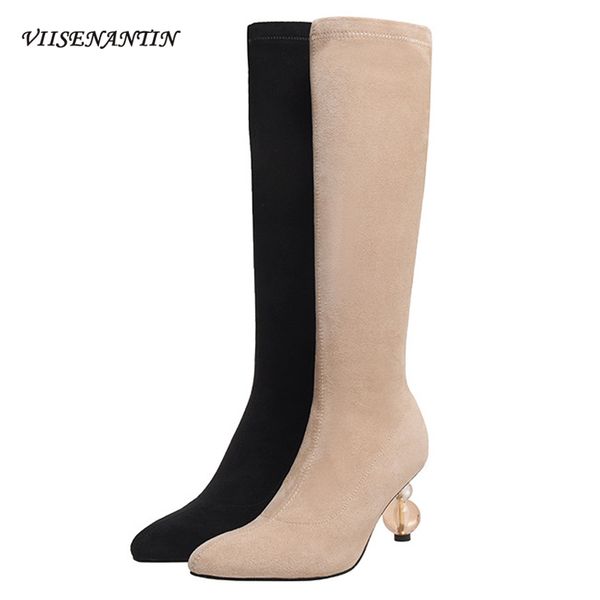 crystal gourd heel women stretch boots autumn winter new style suede pointed toe strange heel high knee-length thin boots, Black
crystal gourd heel women stretch boots autumn winter new style suede pointed toe strange heel high knee-length thin boots, Black