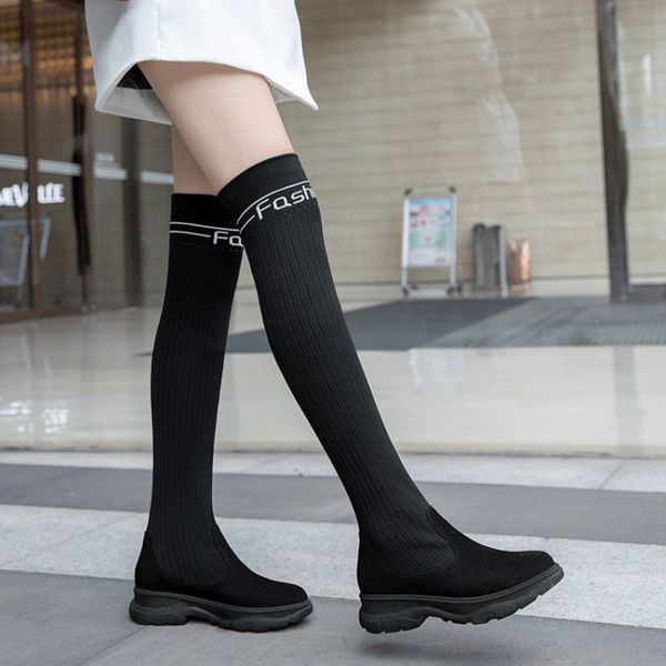 women over the knee boots round toe block mid heeled slip on sock boots elastic knitting long short ladies autumn, Black
women over the knee boots round toe block mid heeled slip on sock boots elastic knitting long short ladies autumn, Black