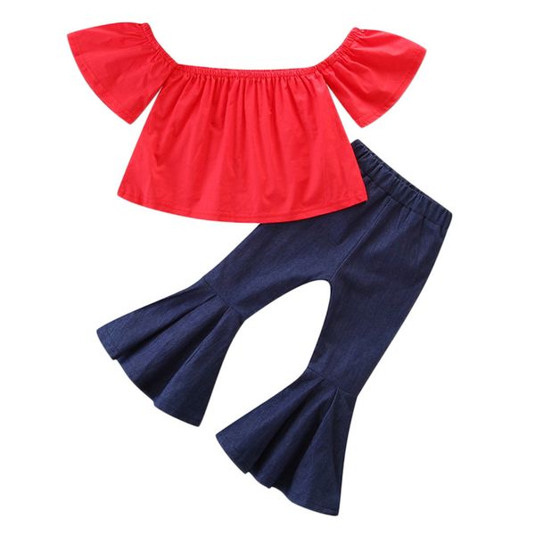 clearance excelent lovely baby girls toddler kids baby girl off shoulder t shirt +denim flare pants clothes set z0213, White
clearance excelent lovely baby girls toddler kids baby girl off shoulder t shirt +denim flare pants clothes set z0213, White