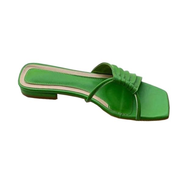 solid square toe slippers women leisure pleated fashion comfortable sandalias mujer 2020 summer luxury sandals, Black