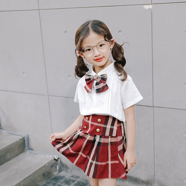new school uniform suit pupil clothes set children summer boys girls casual cotton shirt 2pcs girls clothing set cc605, White