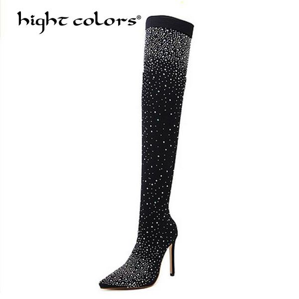 boots fashion runway crystal stretch fabric sock pointy toe over-the-knee 12cm heel thigh high pointed woman boot 8611-20, Black
boots fashion runway crystal stretch fabric sock pointy toe over-the-knee 12cm heel thigh high pointed woman boot 8611-20, Black