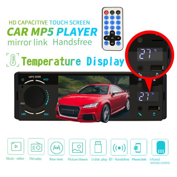 new 4-inch car bluetooth mp5 player temperature display supports hands-calling built-in bluetooth + microphone supports fm
new 4-inch car bluetooth mp5 player temperature display supports hands-calling built-in bluetooth + microphone supports fm