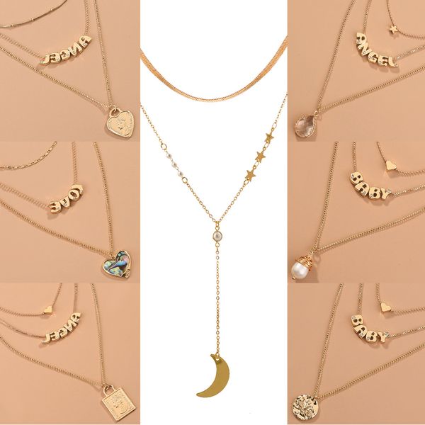 bohemian multi-layer letters angel heart necklaces chokers fashion star moon pearl snake chains pendant necklace set jewelry, Silver
bohemian multi-layer letters angel heart necklaces chokers fashion star moon pearl snake chains pendant necklace set jewelry, Silver