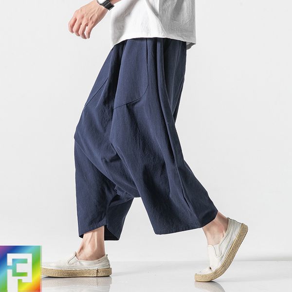 men's pants cotton wide leg chinese style large loose straight tube casual 8-point crotch beach, Black
men's pants cotton wide leg chinese style large loose straight tube casual 8-point crotch beach, Black