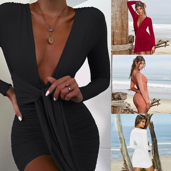european and american station deep v long sleeve strap pleated bag hip dress cross-border womens popular xl, White;black
european and american station deep v long sleeve strap pleated bag hip dress cross-border womens popular xl, White;black
