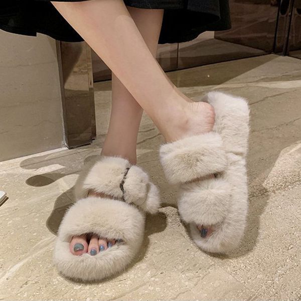 double band buckle fluffy slippers femme rabbits fur wedges heels slides outwear furry high heels pantuflas platform shoes women, Black
double band buckle fluffy slippers femme rabbits fur wedges heels slides outwear furry high heels pantuflas platform shoes women, Black