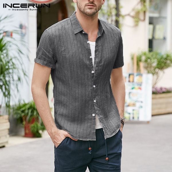 incerun short-sleeved 2020 summer new solid color lapel shirt thin shirt men slim men's retro striped literary camisa masculina, White;black
incerun short-sleeved 2020 summer new solid color lapel shirt thin shirt men slim men's retro striped literary camisa masculina, White;black