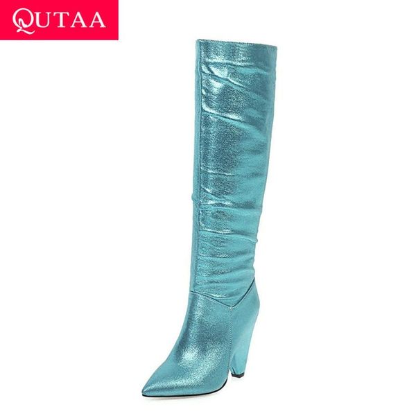 qutaa 2021 pleated pu leather knee high boots keep warm square high heel long boots pointed toe fashion women shoes size 34-43, Black
qutaa 2021 pleated pu leather knee high boots keep warm square high heel long boots pointed toe fashion women shoes size 34-43, Black