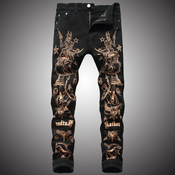 men's jeans streetwear denim pants men fashion print elastic slim fit pencil casual trousers male bp075, Blue
men's jeans streetwear denim pants men fashion print elastic slim fit pencil casual trousers male bp075, Blue