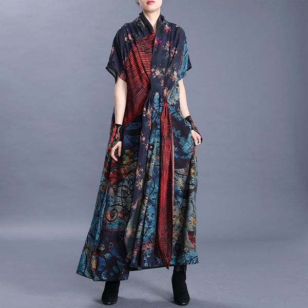 johnature 2020 spring summer new nation style dresses women short sleeve stand collar print floral vintage large size dresses, Black;gray
johnature 2020 spring summer new nation style dresses women short sleeve stand collar print floral vintage large size dresses, Black;gray