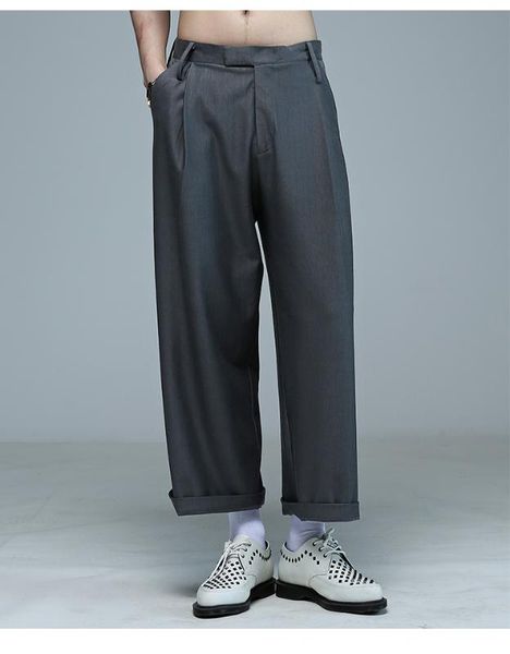 men's pants loose casual straight-leg trousers crimped gray wide-leg european and american trend, Black
men's pants loose casual straight-leg trousers crimped gray wide-leg european and american trend, Black