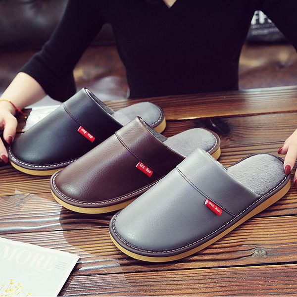women's slippers pu leather home slippers winter 2020 new style flat non-slip house men slip on large size 35-46, Black
women's slippers pu leather home slippers winter 2020 new style flat non-slip house men slip on large size 35-46, Black