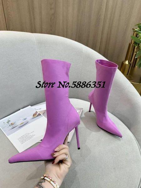 boots women thin high heel booties pointed toe elastic shoe purple slip on mid calf boot autumn, Black
boots women thin high heel booties pointed toe elastic shoe purple slip on mid calf boot autumn, Black
