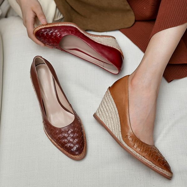 cialisa shoes autumn 2020 grass-woven slope-slip shoes women high heels retro braided leather thick plattform, Black
cialisa shoes autumn 2020 grass-woven slope-slip shoes women high heels retro braided leather thick plattform, Black