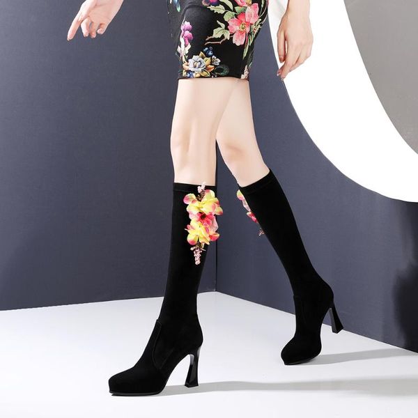 boots aliona shoo women flower knee high square heels party long tube booties lady over thigh shoes 40, Black
boots aliona shoo women flower knee high square heels party long tube booties lady over thigh shoes 40, Black