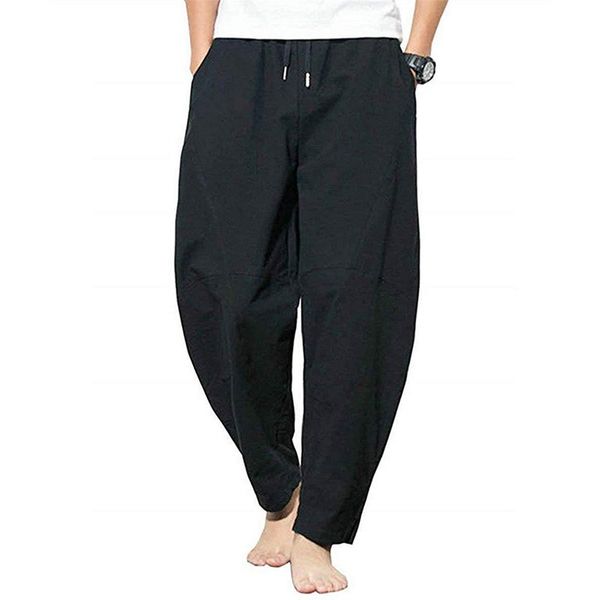 men pants casual cotton linen pants mid waist loose leisure hip-hop harem solid color drawstring, Black
men pants casual cotton linen pants mid waist loose leisure hip-hop harem solid color drawstring, Black