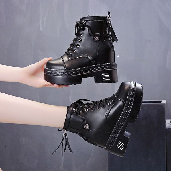 020 spring women internal increase boots autumn fashion leather platform gothic boots punk combat british style for women, Black
020 spring women internal increase boots autumn fashion leather platform gothic boots punk combat british style for women, Black