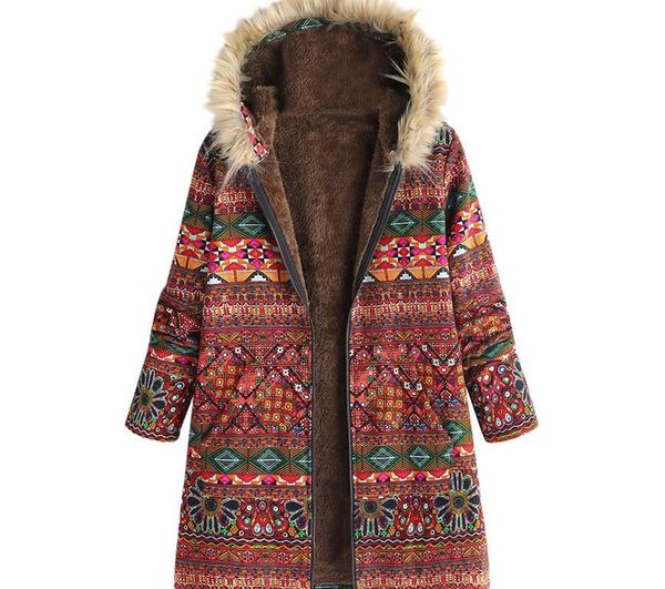 female jacket plush coat women's hooded jackets winter warm outwear floral print pockets vintage windproof oversize coats, Black;brown
female jacket plush coat women's hooded jackets winter warm outwear floral print pockets vintage windproof oversize coats, Black;brown