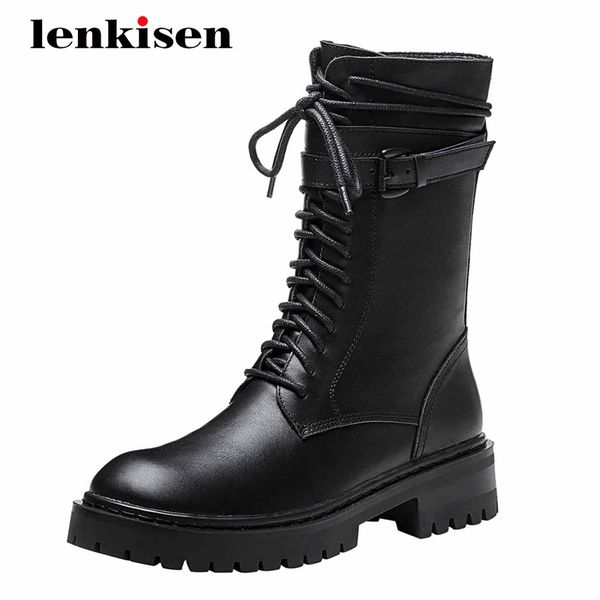 lenkisen 2020 winter new boots real leather buckle decorations thick med heel round toe zipper handsome cozy mid-calf boots l19, Black
lenkisen 2020 winter new boots real leather buckle decorations thick med heel round toe zipper handsome cozy mid-calf boots l19, Black