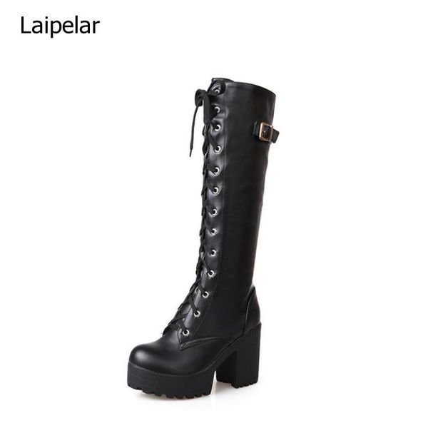 spring autumn lacing knee high boots women fashion white square heel woman leather shoes winter pu large size boots, Black
spring autumn lacing knee high boots women fashion white square heel woman leather shoes winter pu large size boots, Black