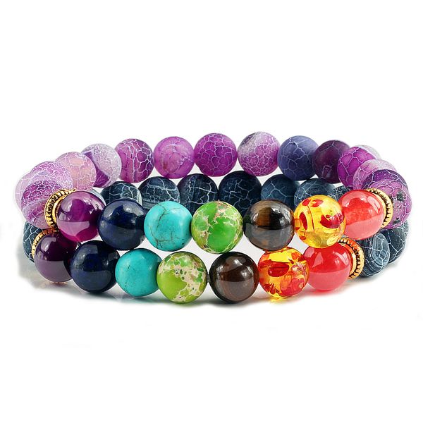 2 pcs/set new 7 chakra tiger eye bead healing balance beads bracelets for women reiki buddha prayer natural stone yoga bracelet, Black