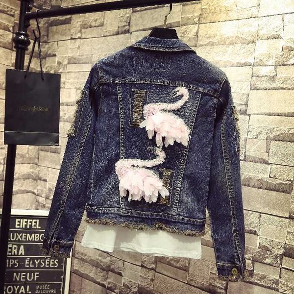 european station denim jacket women autumn winter fashion embroidery swan long-sleeved slim jeans jackets coat students, Black;brown
european station denim jacket women autumn winter fashion embroidery swan long-sleeved slim jeans jackets coat students, Black;brown