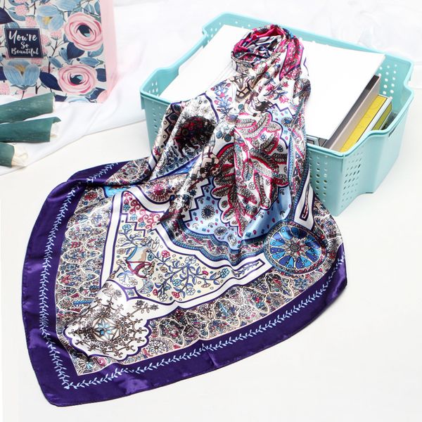 fashion kerchief hijab scarf for women silk satin head scarfs headband 90*90cm square shawls and wraps scarves for ladies spring, Blue;gray 
fashion kerchief hijab scarf for women silk satin head scarfs headband 90*90cm square shawls and wraps scarves for ladies spring, Blue;gray