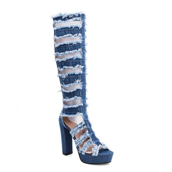 spring new thick-heeled super high-heeled waterproof platform high-tube sandals with rear zipper denim open-toe women's sandals, Black
spring new thick-heeled super high-heeled waterproof platform high-tube sandals with rear zipper denim open-toe women's sandals, Black