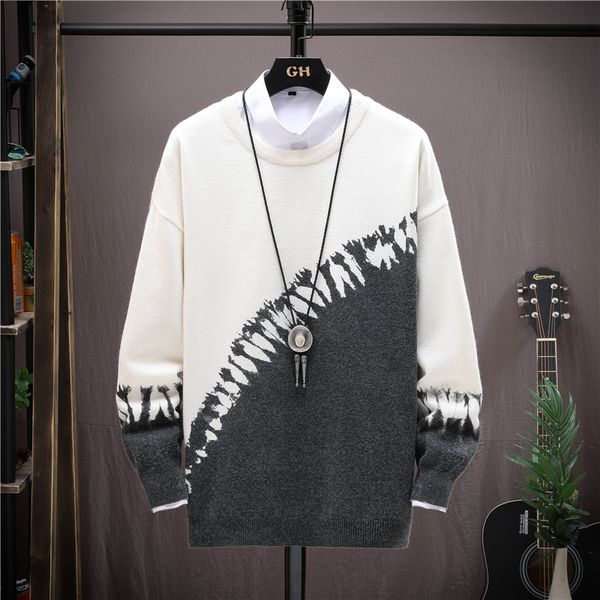 2020 men's autumn new pullover loose fashion casual long-sleeved sweater youth dual-color patchwork casual sweater, White;black
2020 men's autumn new pullover loose fashion casual long-sleeved sweater youth dual-color patchwork casual sweater, White;black